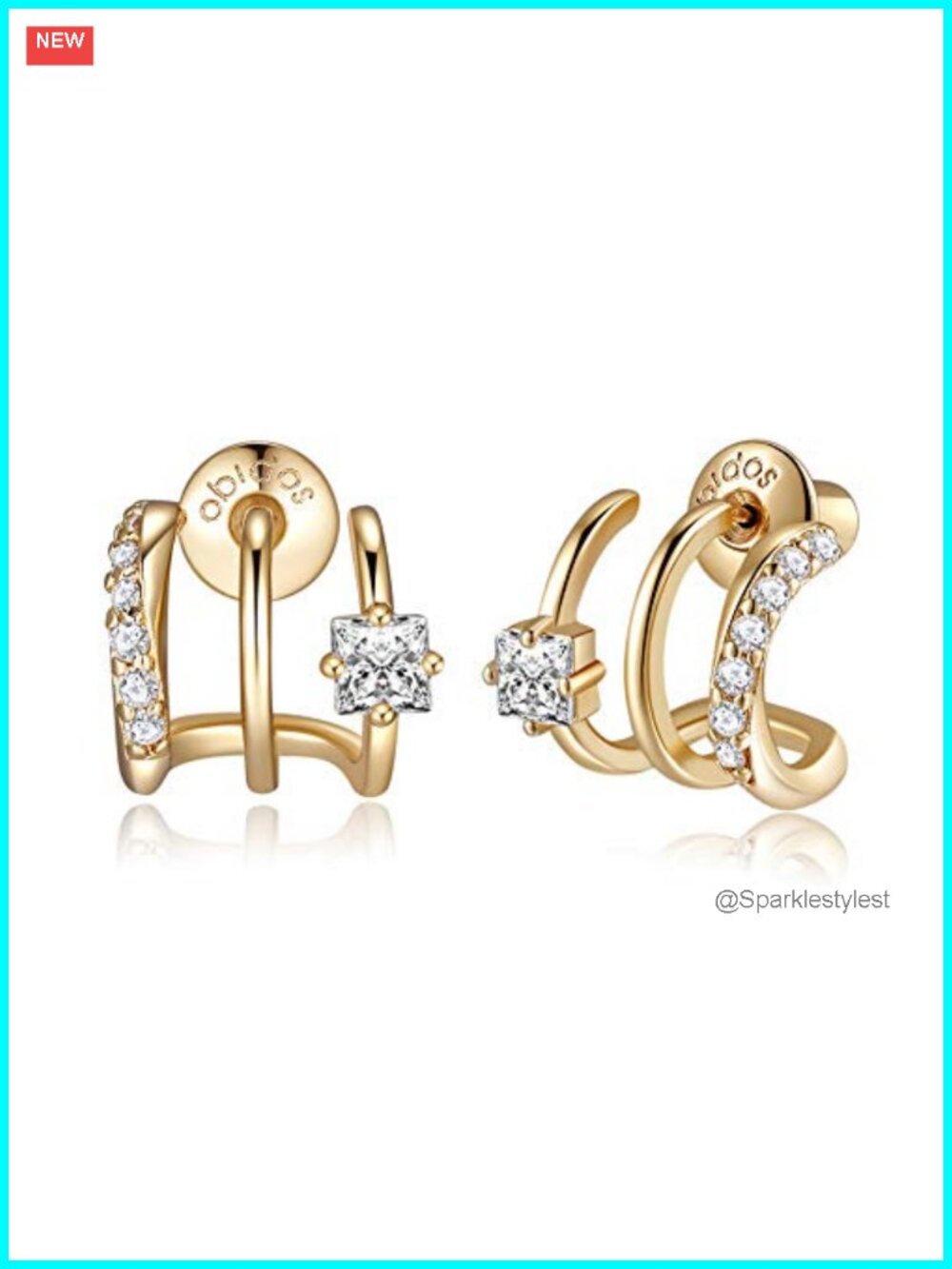 14K Gold Plated Illusion Stud Earrings Women Triple Huggie Hoop Hypoallergenic